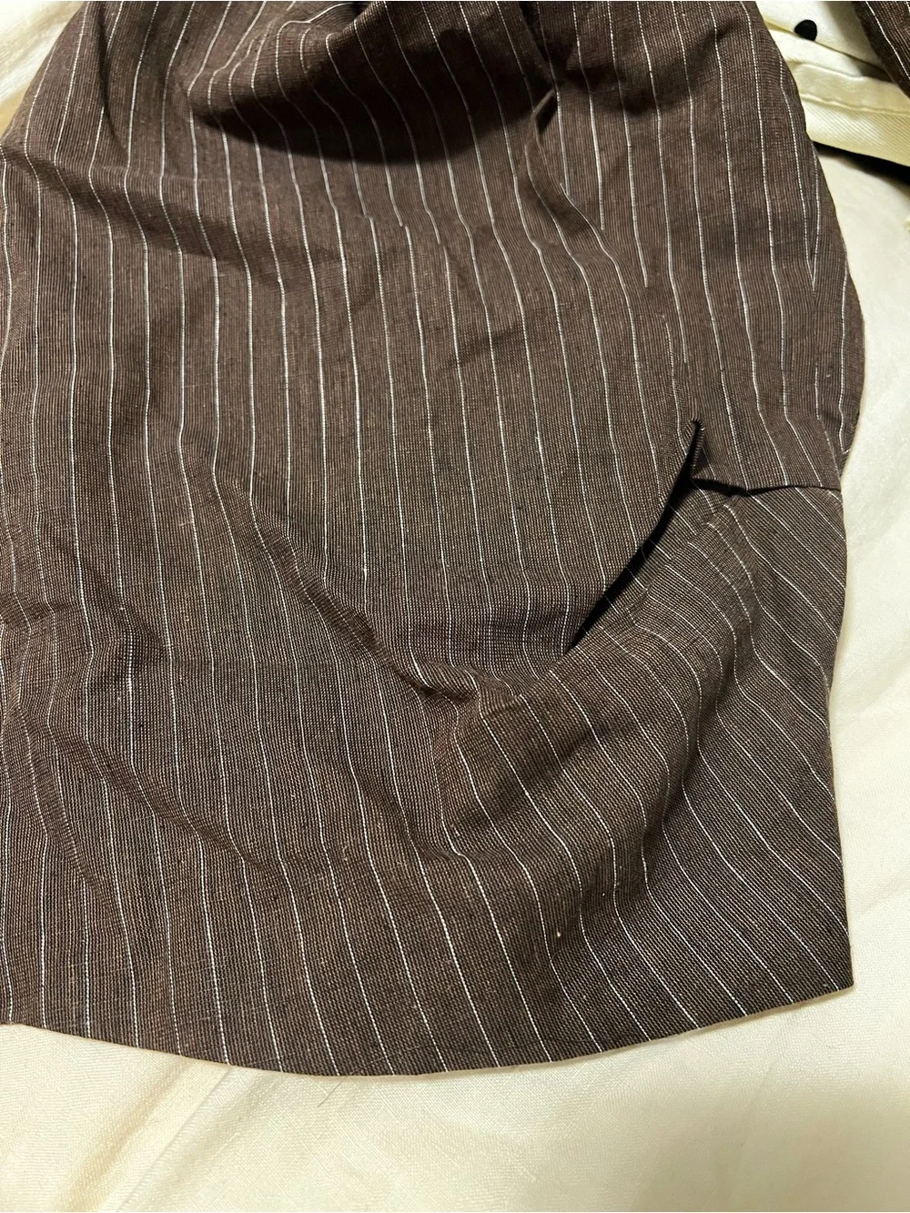 ZARA Collection Women’s Striped Linen Blend Balloon Trousers in Brown/Ecru